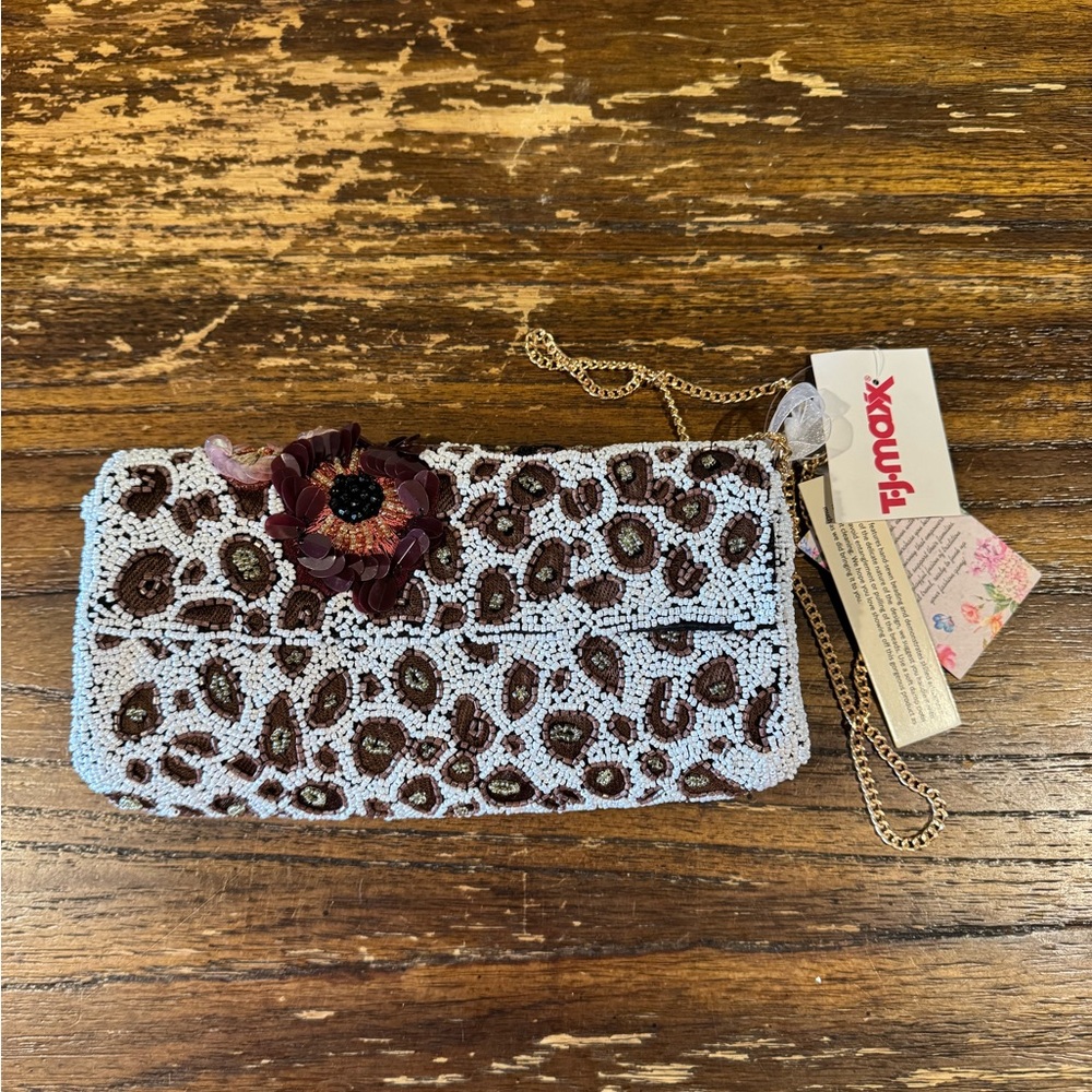 Viral Leopard Beaded Clutch with Chain Strap